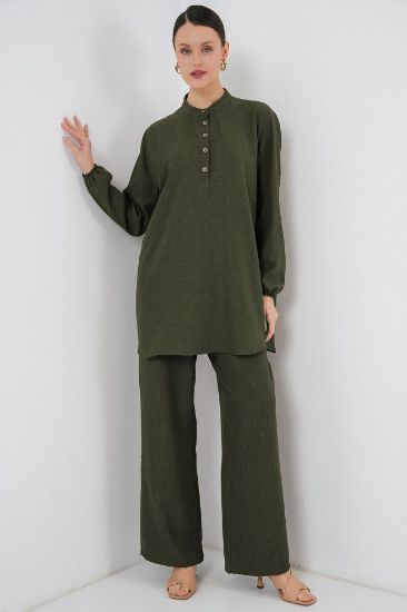 6678 Keten Tunik Pantolon İkili Takım - Haki resmi